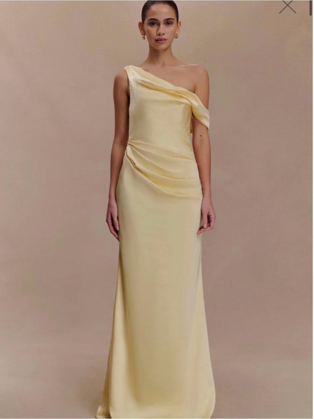 Meshki Dalia Lemon Pale Yellow One-Shoulder Satin Maxi Dress
